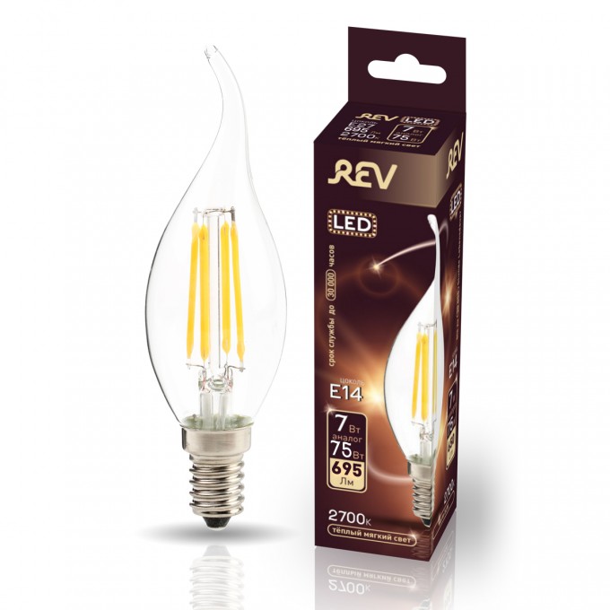 Лампа светодиодная REV FILAMENT FC37 E14 7W, 2700K, DECO Premium 32432 4